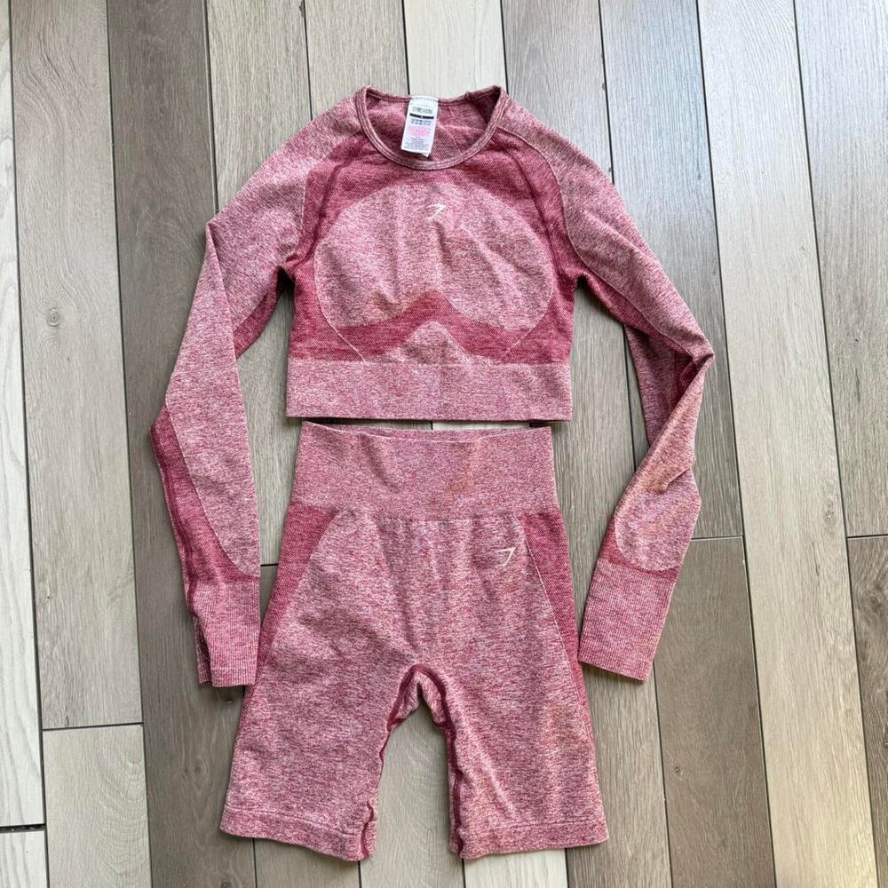 Gymshark pinkred seamless set fitness